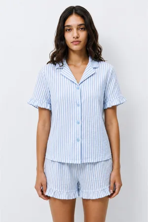 Kadın Desenli Trend Mavi Pijama Takımı