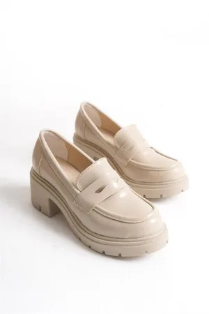 Kadın Casual Loafer Tabanlı Ofis Ayakkabı Ayakkabı Kırışık Rugan Yüksek