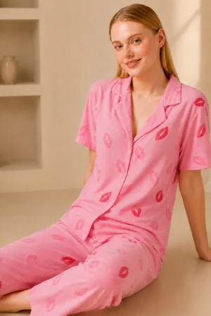 Dudak Desenli Pijama Takımı 4646-Pembe
