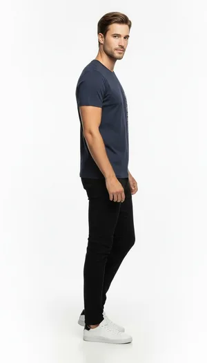Urban Boston Dikey Baskı Erkek Tişört – Slim Fit, Sokak Stili Günlük T-Shirt - Lacivert