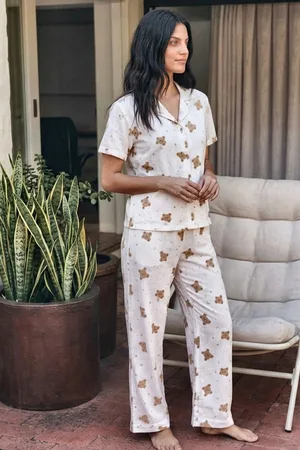 Viskon Karışım Homewear Kırık Beyaz Pijama Takımı