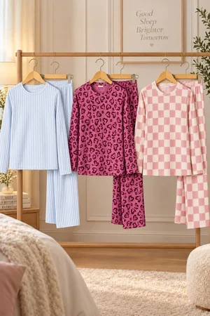 3'Lü Kadın Çizgili Regular Fit Pijama Takımı Lila
