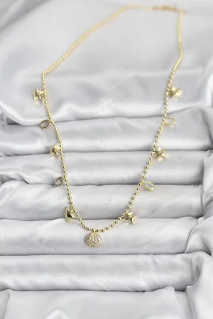 Pirinç Gold Renk Zirkon Taşlı Deniz Kabuğu Model Kadın Kolye