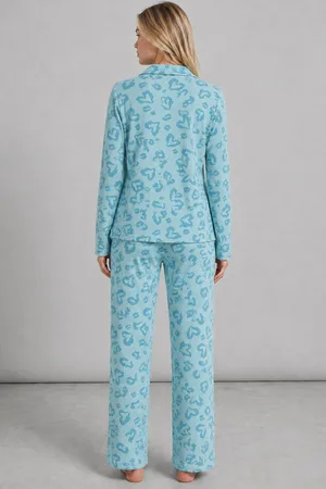 3'Lü Kadın Desenli Uzun Kollu Pijama Takımı Mint Yeşili