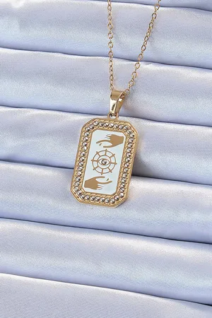 316L Çelik Zincir Gold Renk Mineli Zirkon Taşlı Göz Figür Tarot Kolye