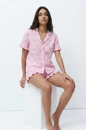Kadın Desenli Trend Pembe Pijama Takımı