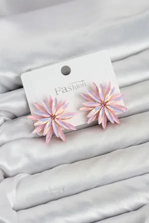 Lotus Model Pembe Renk Kristal Taşlı Kadın Küpe