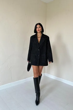 Siyah Çizgili Oversize Ceket