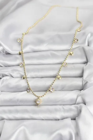 Zirkon Taşlı Kutup Yıldızı Model Pirinç Gold Renk Kadın Kolye