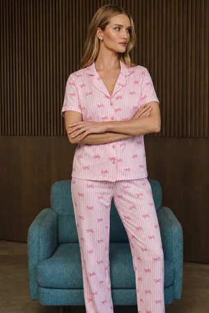 Bol Kesim V Yaka Örme Pembe Pijama Takımı