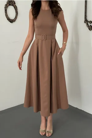 Camel Halter Yaka Kloş Elbise