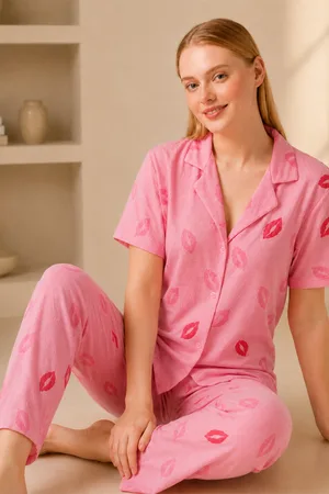 Dudak Desenli Pijama Takımı 4646-Pembe