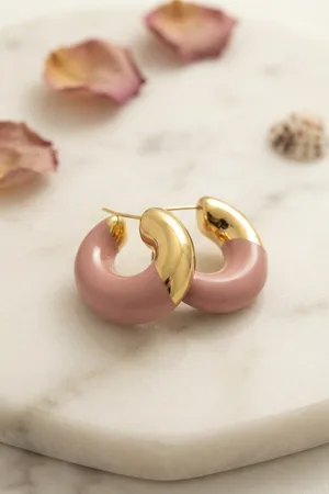 316L Çelik Gold Renk Pembe Halka Model Kadın Küpe