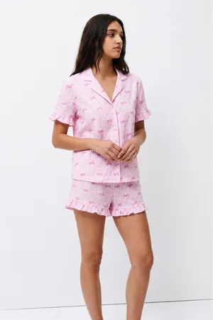 Kadın Desenli Trend Pembe Pijama Takımı