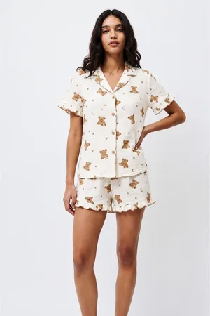 Kadın Desenli Trend Kar Beyaz Pijama Takımı