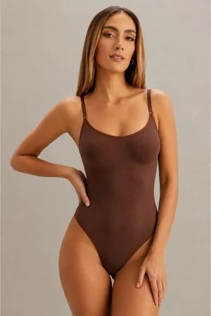 Kadın Dikişsiz Örgü Askılı Kahverengi Full Body