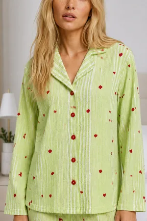 Kadın Ev Giyimi Rahat Yeşil Pijama Takımı 4660