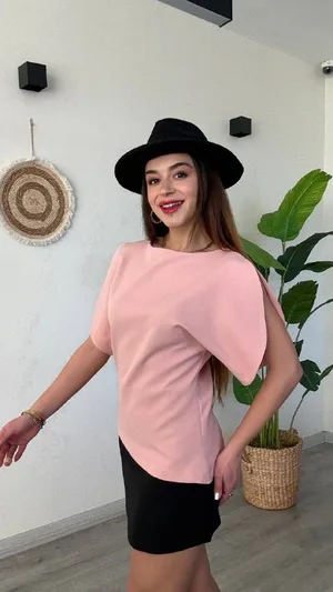 Bisiklet Yaka Pembe Balon Kol Bluz – Modern Şık Ofis Bluzu - Pembe