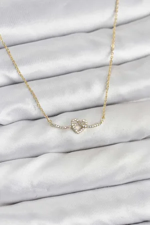 Pirinç Gold Renk Düğüm Kalp Model Kadın Kolye