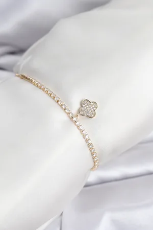 Yonca Model Zirkon Taşlı Gold Renk Asansörlü Su Yolu Bileklik