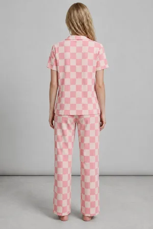 3 Adet Kadın Kısa Kollu Rahat Pijama Takımı Pembe