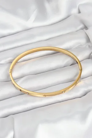 316L Çelik Gold Renk Zirkon Taşlı 65 mm İnce Kadın Kelepçe Bileklik