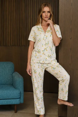 Bol Kesim V Yaka Örme Çok Renkli Pijama Takımı