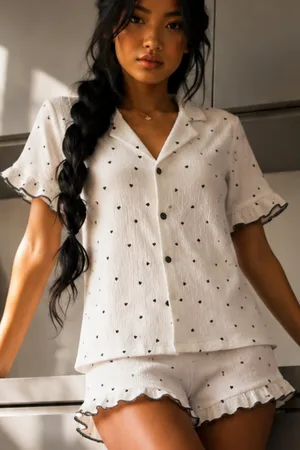 Kadın Cool Elastanlı Beyaz Pijama Takımı Yazlık