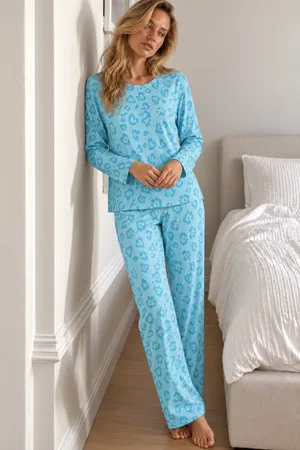 Kadın Şık Uzun Kollu M.Yeşili Pijama Takımı Mint Yeşili