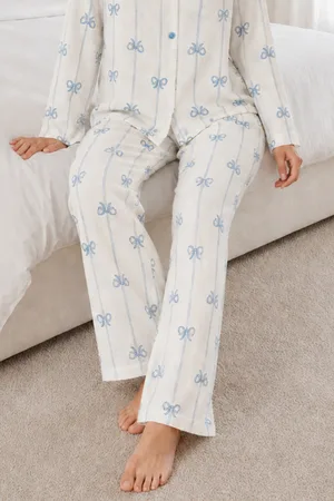Kadın Desenli Relaxed Beyaz Pijama Takımı 4661
