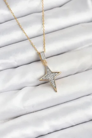 316L Çelik Zincir Gold Renk Kutup Yıldızı Model Zirkon Taşlı Kadın Kolye