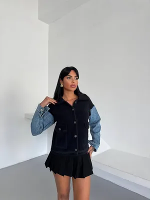 Denim Kol Detaylı Kontrast Ceket – Güçlü Stil, Net Duruş - Siyah