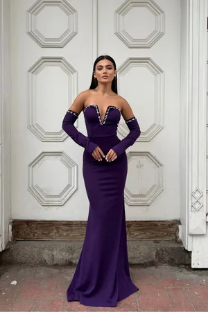 Krep Abiye Kesim Kumaş Balık Yaka Elbise V