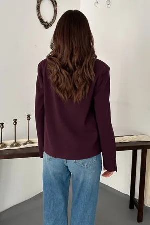 Mürdüm Çift Düğmeli Ceket