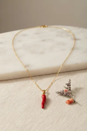 316L Çelik Gold Renk Zincir Kırmızı Kapya Biber Model Kadın Kolye
