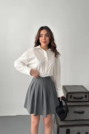Gri Pilikaşe Mini Etek