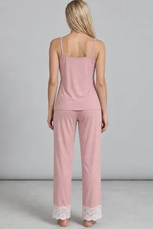 Kadın Dantelli Relaxed Pembe Pijama Takımı 4742