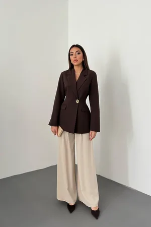 Kahverengi Belden Oturtmalı Blazer Ceket