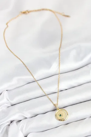 316L Çelik Zirkon Taşlı Ay Ve Güneş Model Gold Renk Kadın Kolye