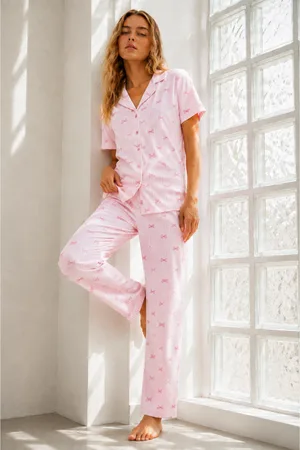 Kadın Genç Loose İpliği Boyalı Pembe Pijama Takımı