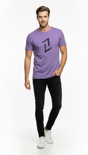 Erkek Dinamik Grafik Sembol Baskılı T-Shirt - Mor