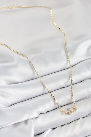 Pirinç Zirkon Taşlı Tifany Model Ezme Zincir Gold Renk Kadın Kolye