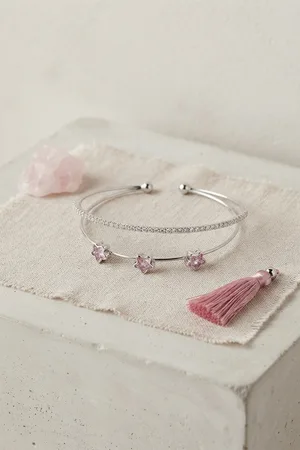 Pembe Yıldız Model Gold Renk Zirkon Taşlı Pirinç Bileklik