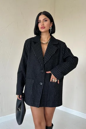 Siyah Çizgili Oversize Ceket