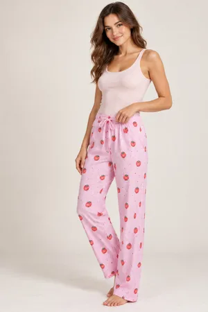 Kadın Çizgili Bluz Desenli Askılı Pembe Pijama Takımı