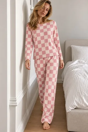 Kadın Çizgili Comfort Fit Pembe Pijama Takımı