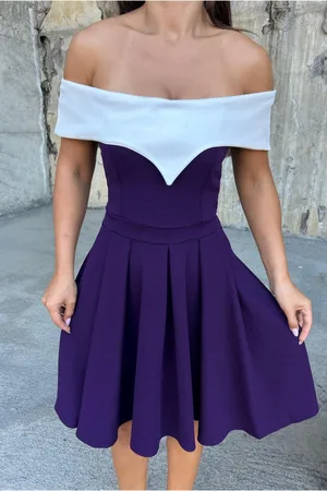 V Pile Mini Abiye Yaka Elbise Detaylı