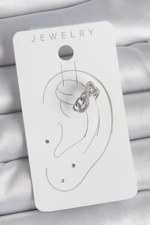 Pirinç Gümüş Renk Zirkon Taşlı Zincir Sonsuzluk Model Kadın Kıkırdak Küpe
