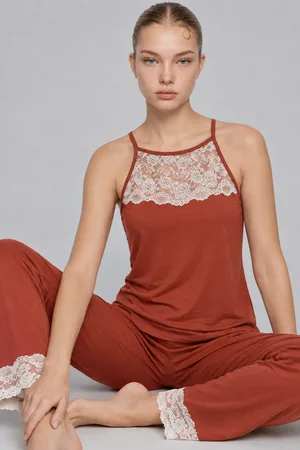 Kadın Dantelli Relaxed Kırmızı Pijama Takımı 4743