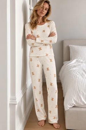 Kadın Comfort Casual Ekru Pijama Takımı